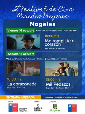 Con la exhibición de “Me rompiste el corazón” el 2° Festival de Cine Miradas Mayores tendrá ciclo de cine chileno gratuito en Nogales.